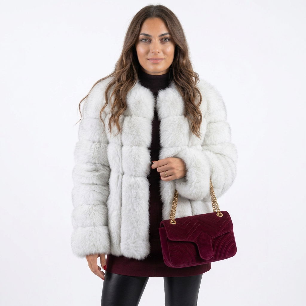 Puff Sleeve Faux Fur Winter Coat by Merch Gone Viral, light gray overcoat.