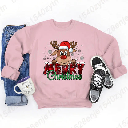 Women’s Christmas Reindeer Sweatshirt Loose Fit Polyester Cotton