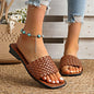 Women's PU Sandals With Woven Strap And Low Wedge Heel And Textured Rubber Outsole