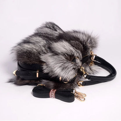 2026 Luxury Real Fox Fur Bag Winter Women Handbag Designer Luxury Bag Evening Party Bags Leather High Quality Shoulder Bag Natural Fur Bag
