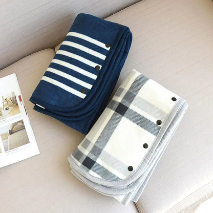 Plaid fleece wearable blanket poncho with button front