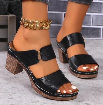 Leather Sandals with Wedge Heel for Breathable All Day Support
