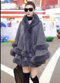 7 Women 2 Circle Fur Poncho Shawl Cloak With Hat Faux Fur Cape Big Pendulum Dovetail Cardigan Winter Warm Thick Loose Overcoat