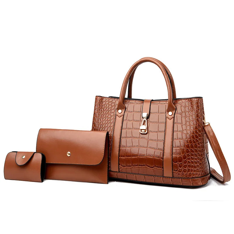 Crocodile-pattern handbag set with shoulder bags