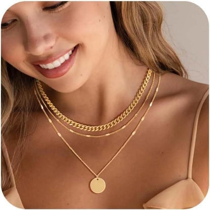 LENNIK European Layered Necklace - Brass Gold Plated Choker Chain Jewelry
