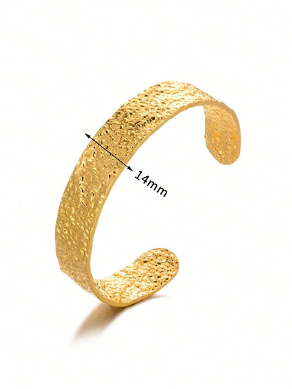 Adjustable Cuff Bracelet Textured Surface Gold Tone for Men and Women Everyday Wear