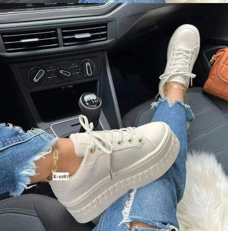 2026 Leather Platform Sneakers for Women – Lightweight PU Casual Shoes | Merch Gone Viral