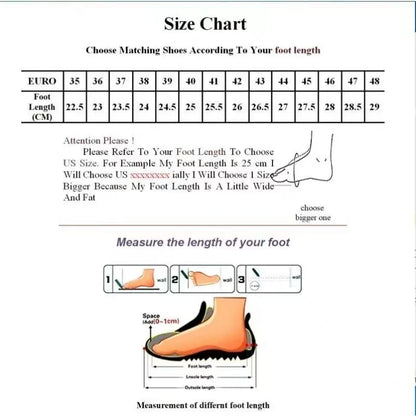 A shoe size chart table correlating Euro sizes 35 through 48 with foot lengths in centimeters.