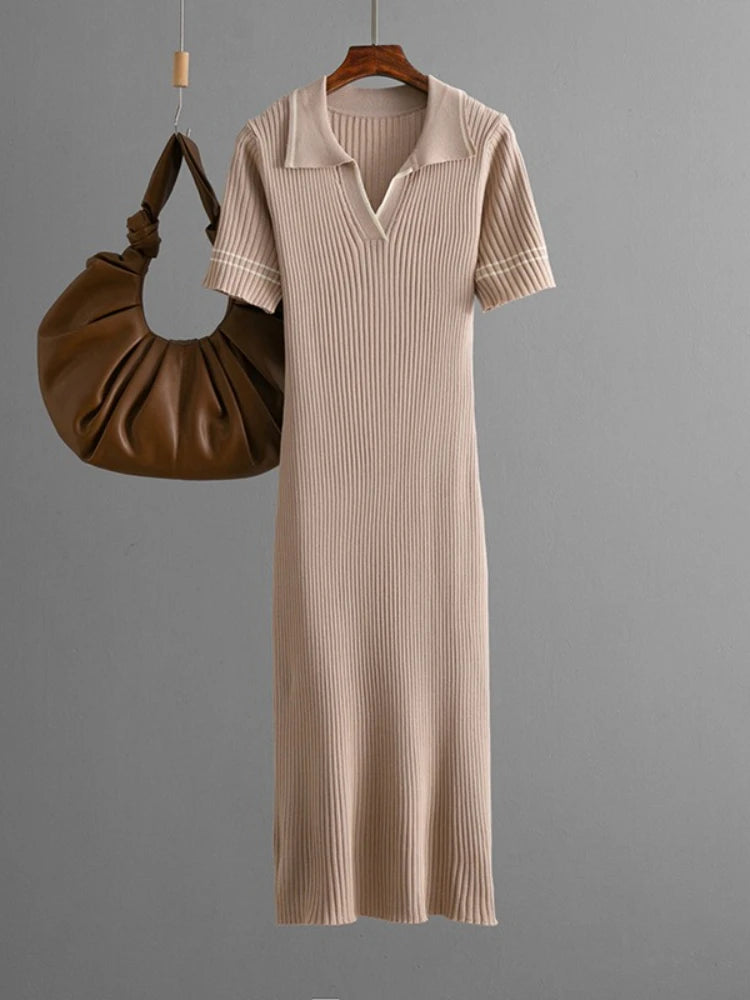 Polo-Neck Dress Knee-Length Office to Casual Wear Breathable
