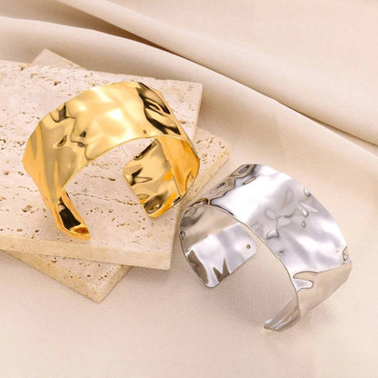 Adjustable Cuff Bracelet Textured Surface Gold Tone for Men and Women Everyday Wear