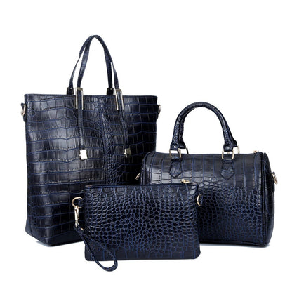 Women's three-piece crocodile-embossed handbag set