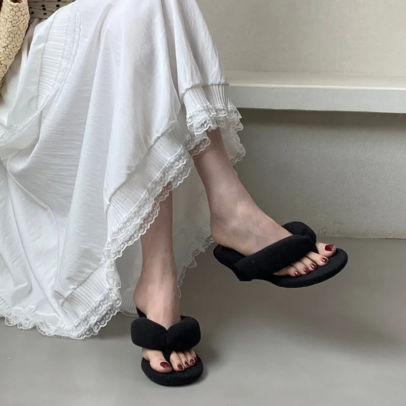 Bailamos 2025 Summer Women Slipper Fashion Narrow Band Ladies Slip On Flip Flop Low Wedge Heel Outdoor Dress Slides Mujer