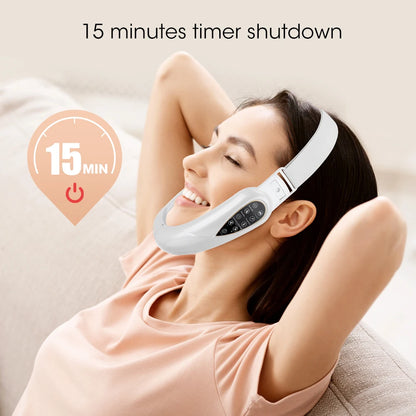 Jawline facial massager with EMS pulse vibration and heat