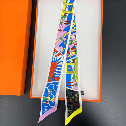 NEW 2026 Long Scarf for Women Narrow Ribbon Headband Female Neckerchief Handle Bag Band Bandana Hair Tie Accessories