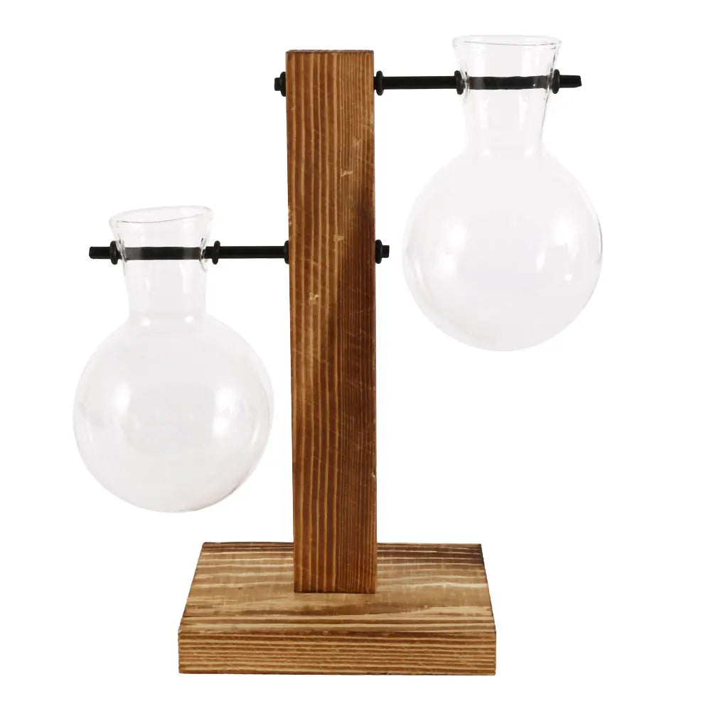 Glass Bulb Vase on Wooden Stand for Desk Decor and Office Display