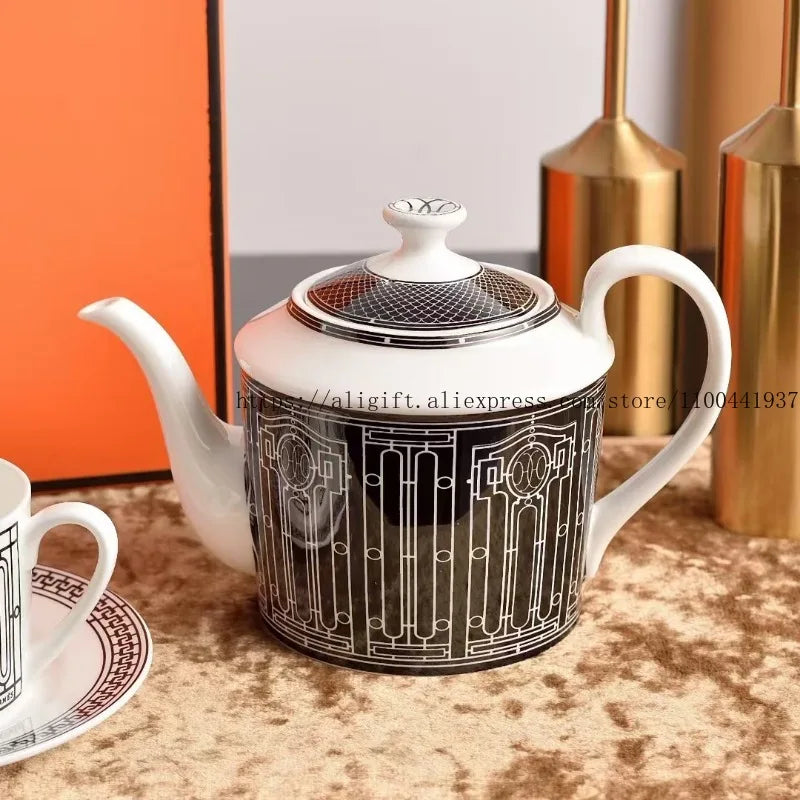Delicate Bone China Coffee Cup Set with Teapot for Two and Fingerprint Resistant Glaze