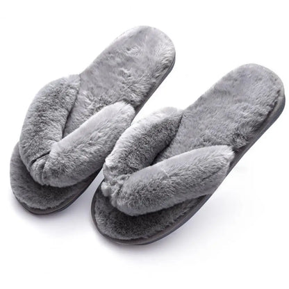 1 Pair Plush Women Slippers Thicken Furry Soft Warm Practical Winter Thermal Flip Flops for Home Indoor