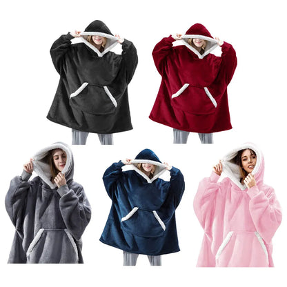 Unisex Microfiber Wearable Blanket Hoodie With Oversized Hooded Soft Texture Warm