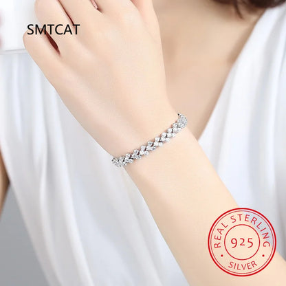 Shimmering Bracelet With Chain Link Cubic Zirconia Sterling Silver