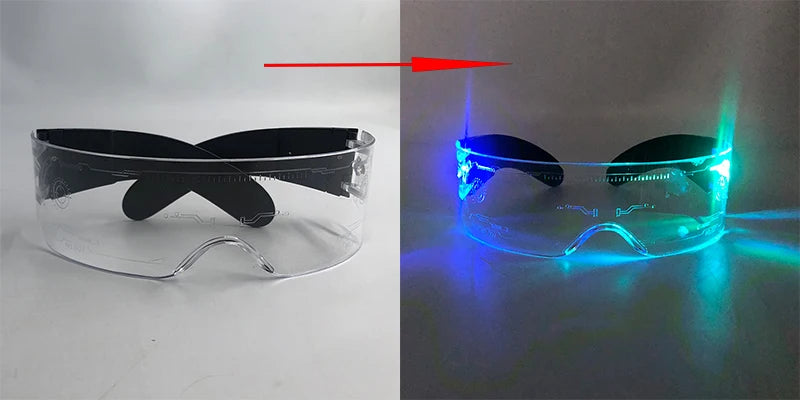 LED glasses novelty gift with illuminated crystal bead lighting and clear frame construction
