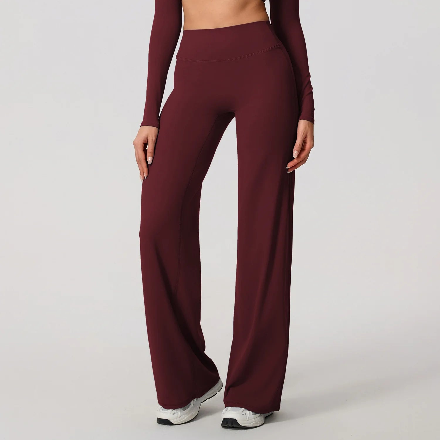 Maroon high waist knit leggings with a seamless, sculpting fit for yoga and workouts.