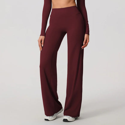 Maroon high waist knit leggings with a seamless, sculpting fit for yoga and workouts.