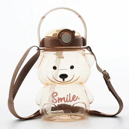 Insulated Teddy Bear Water Bottle 1000ml With Straw And Strap