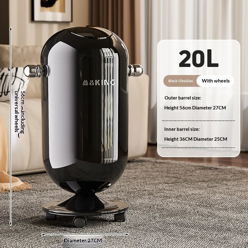 Retro capsule trash can with chrome handles and wheels