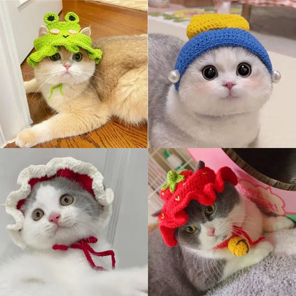 Soft Hat Hand-Crocheted with Elastic Fit for Cats Photo Prop