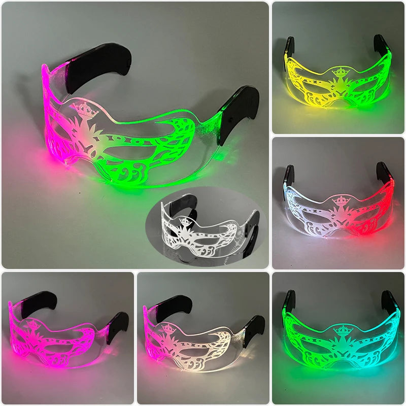 LED festival glasses glowing novelty eyewear with illuminated masquerade frame and crystal beads