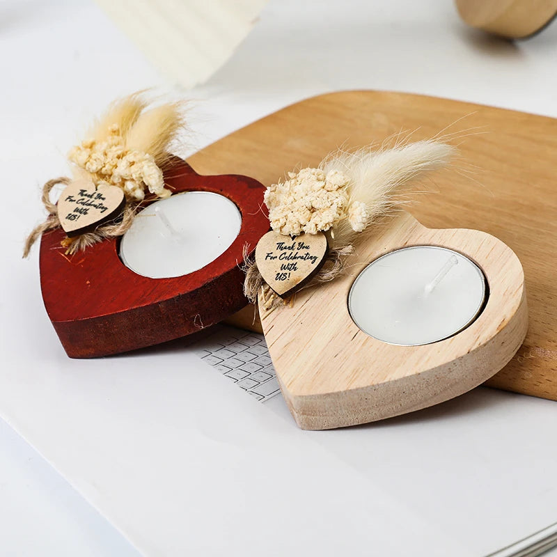 Heart Shaped Wooden Candle Holder Wedding Table Centerpiece