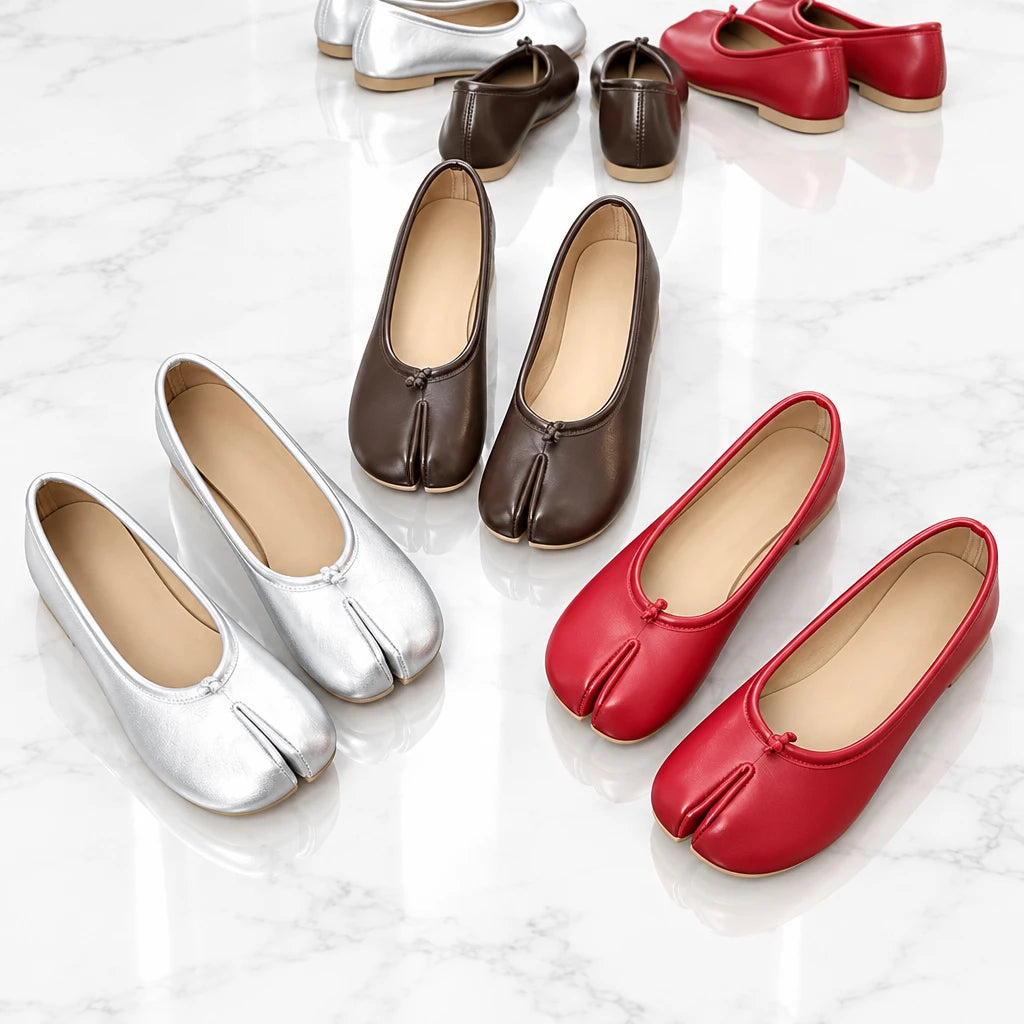 Women's split-toe tabi ballet flats with knot detail
