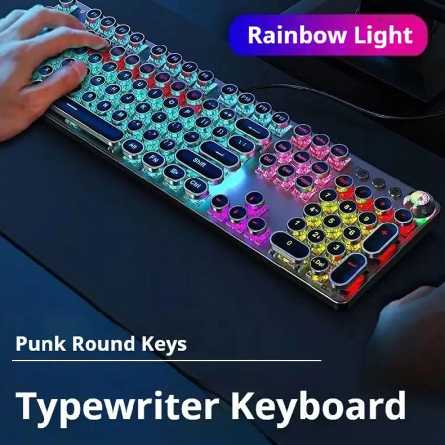 Retro typewriter mechanical gaming keyboard with RGB crystal keycaps