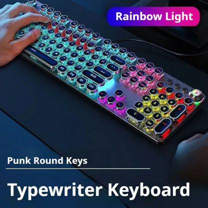Retro typewriter mechanical gaming keyboard with RGB crystal keycaps