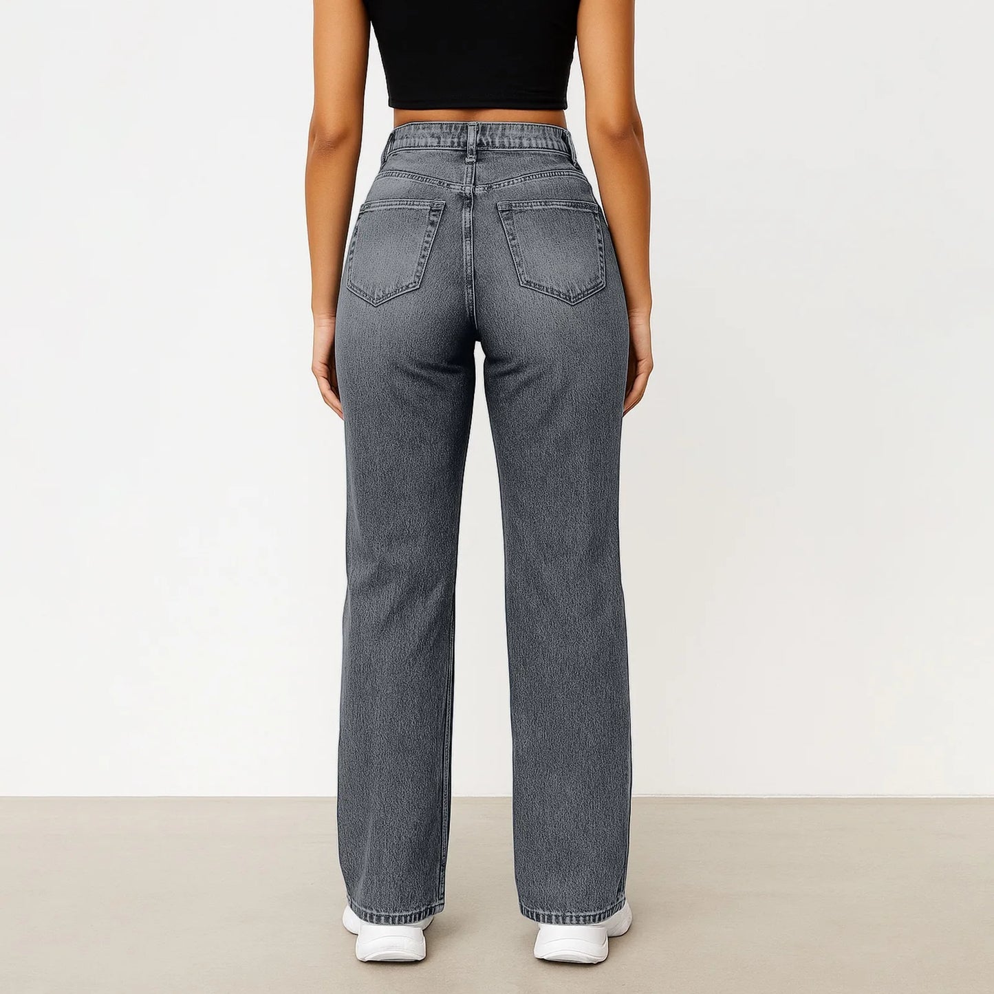Soft Light Blue Wide Leg Jeans High Waist With Front Pockets Stretch