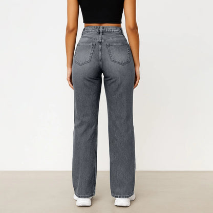Soft Light Blue Wide Leg Jeans High Waist With Front Pockets Stretch