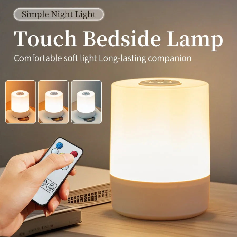 Touch bedside lamp with remote control and three light modes