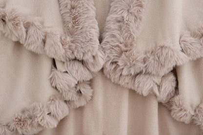 Double Layer Faux Fur Trim Womens Knitted Poncho Shawl Warm Cape Multiple Colors Ideal for Fall and Winter Daily and Formal Wear