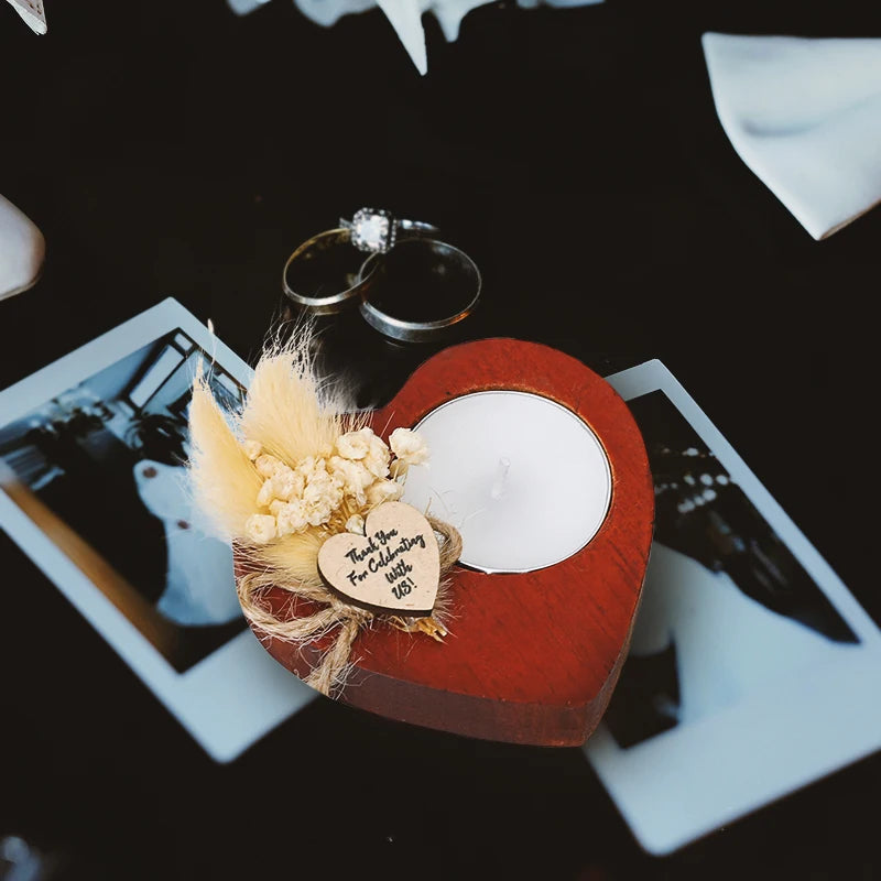 Heart Shaped Wooden Candle Holder Wedding Table Centerpiece