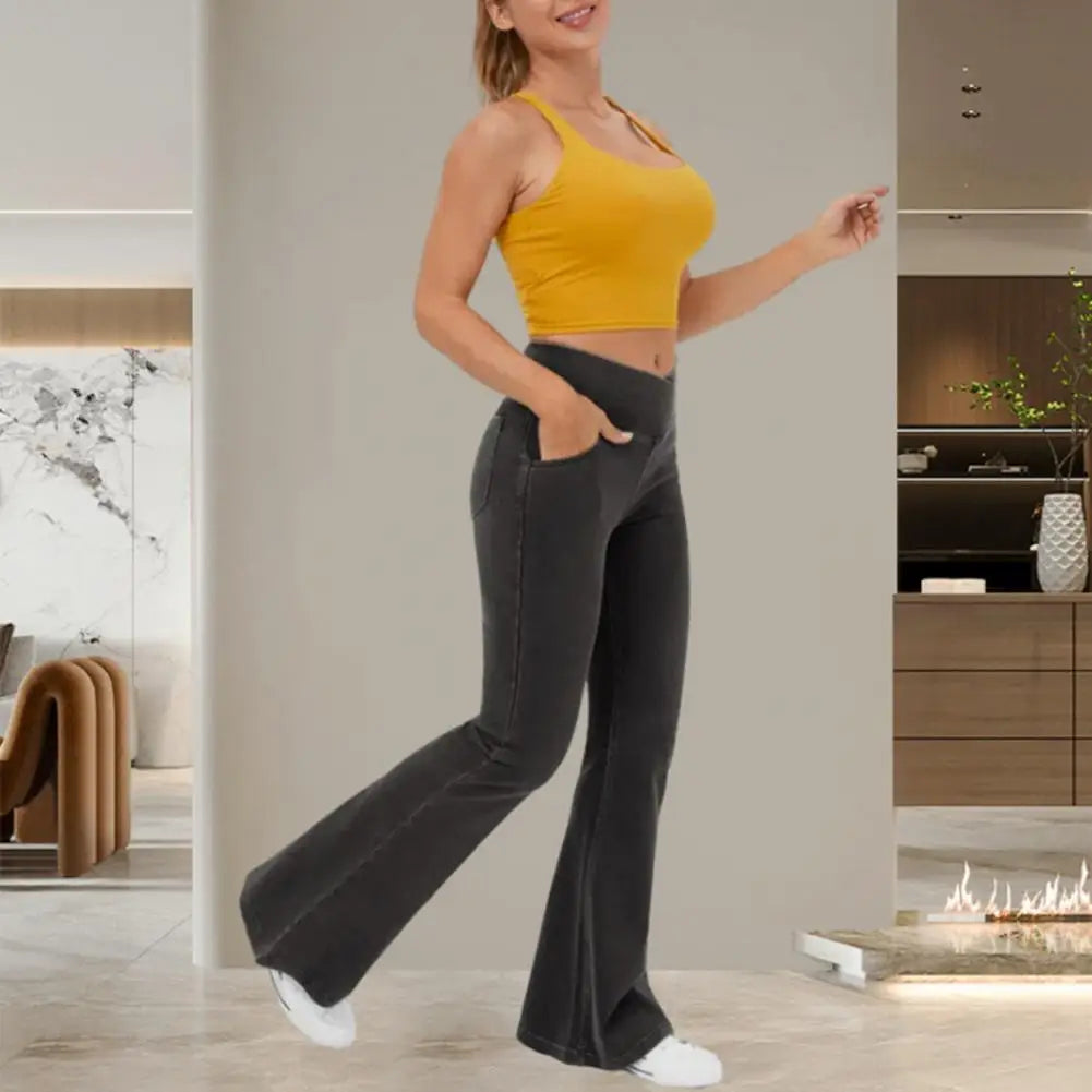 High-Waist Flared Jeans With Elastic Waist And Handy Pockets For Women