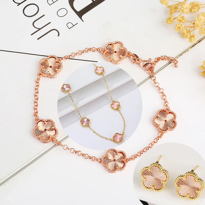 Silver Plated Rose Gold Clover Bracelet - Luxurious High Quality Jewelry for Women