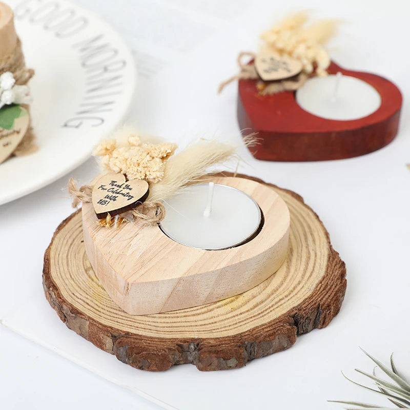 Heart Shaped Wooden Candle Holder Wedding Table Centerpiece