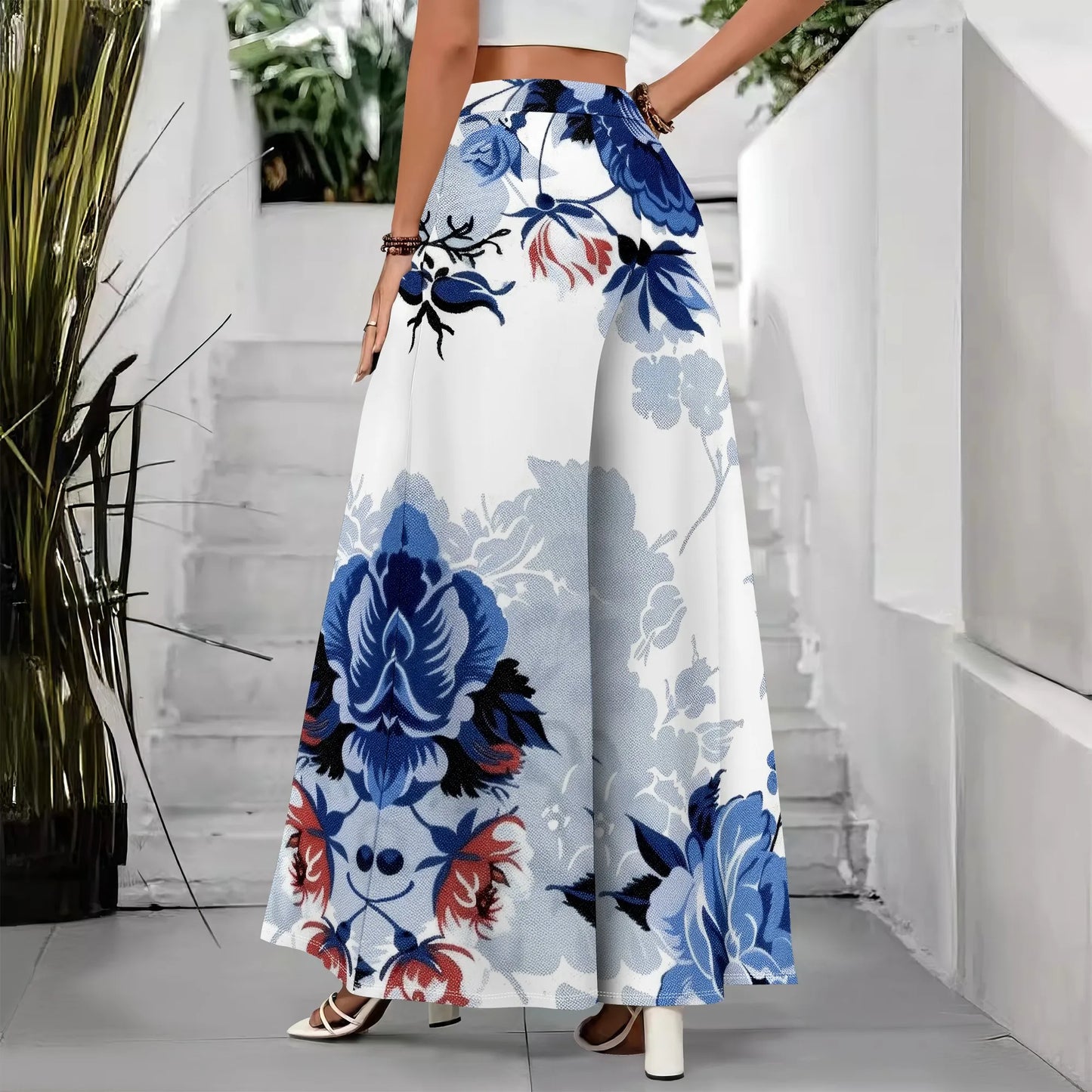 Women's Polyester Palazzo Pants With Pockets And High Waist And Wide Leg Flowing Silhouette