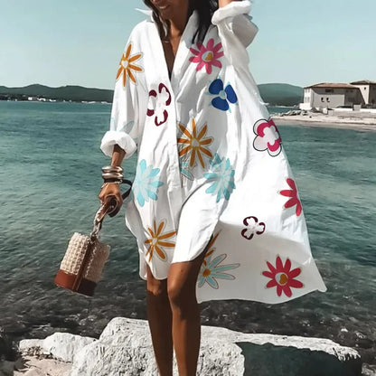 Women's Boho V-Neck Beach Cover-Up with Long Sleeves