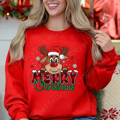 Women’s Christmas Reindeer Sweatshirt Loose Fit Polyester Cotton