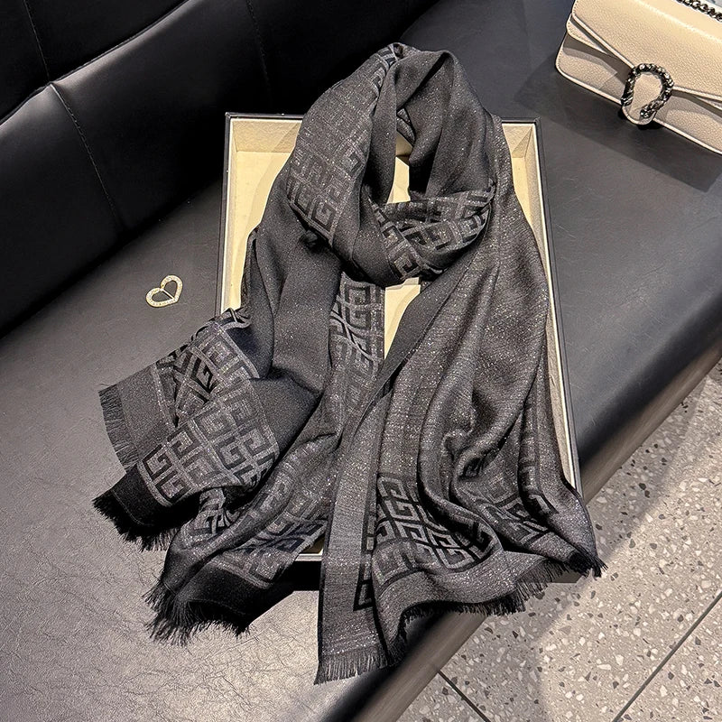 Women's Elegant Silky Scarf Shawl with Tatting Weave Detail
