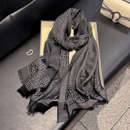 Women's Elegant Silky Scarf Shawl with Tatting Weave Detail