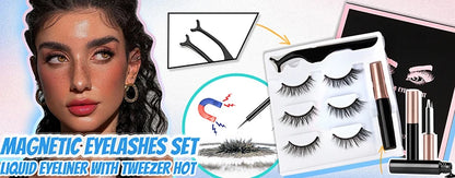 Magnetic Eyelashes 3D Mink - Reusable False Lashes Set with Tweezers Tool