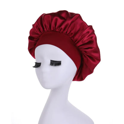 Women Satin Bonnet Wide Band Elastic Sleep Cap Hair Care Head Wrap Beauty Spa Bathing Hat Night Sleeping Cap for Curly Long Hair