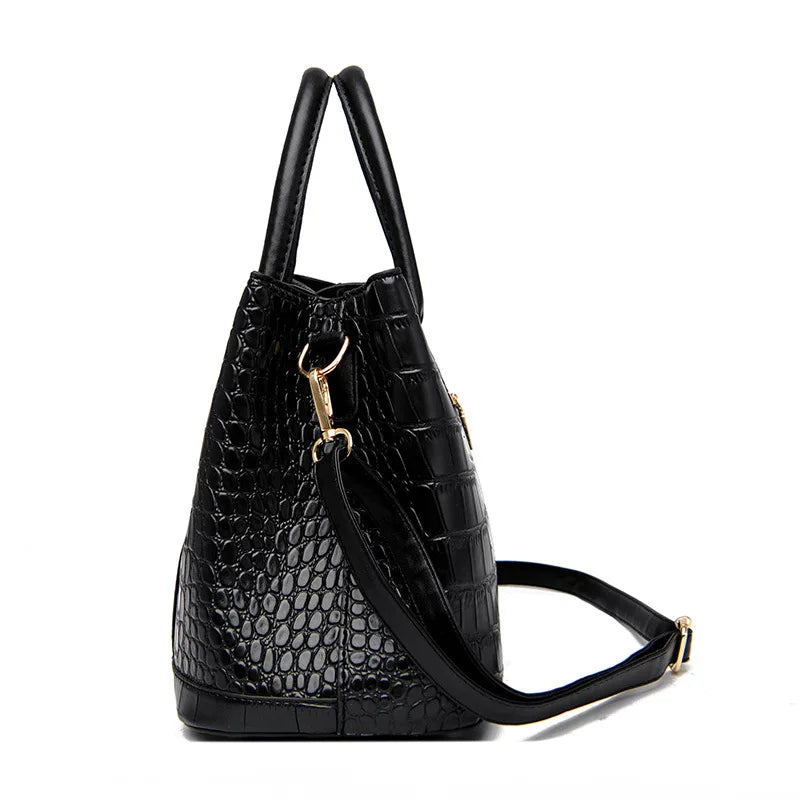 Crocodile-pattern handbag set with shoulder bags